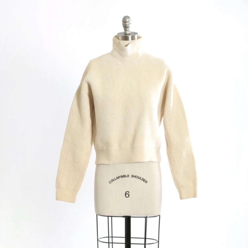Brandon Maxwell Ivory knit mock neck wool sweater Sz. S Made in New York